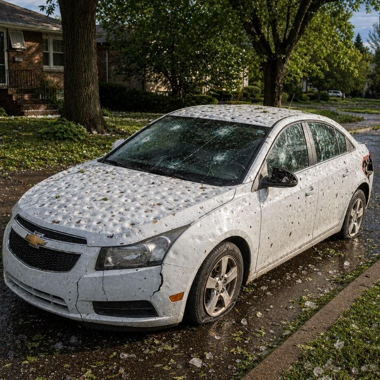 Hail storm flood damaged vehicle for sale to Wisconsin junk car buyer