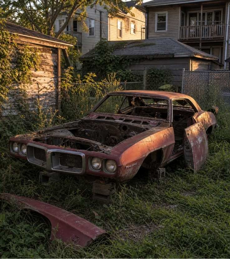 Classic vintage project car loaded for transport after Badger Junk Cars no-title cash purchase in Riverwest Milwaukee